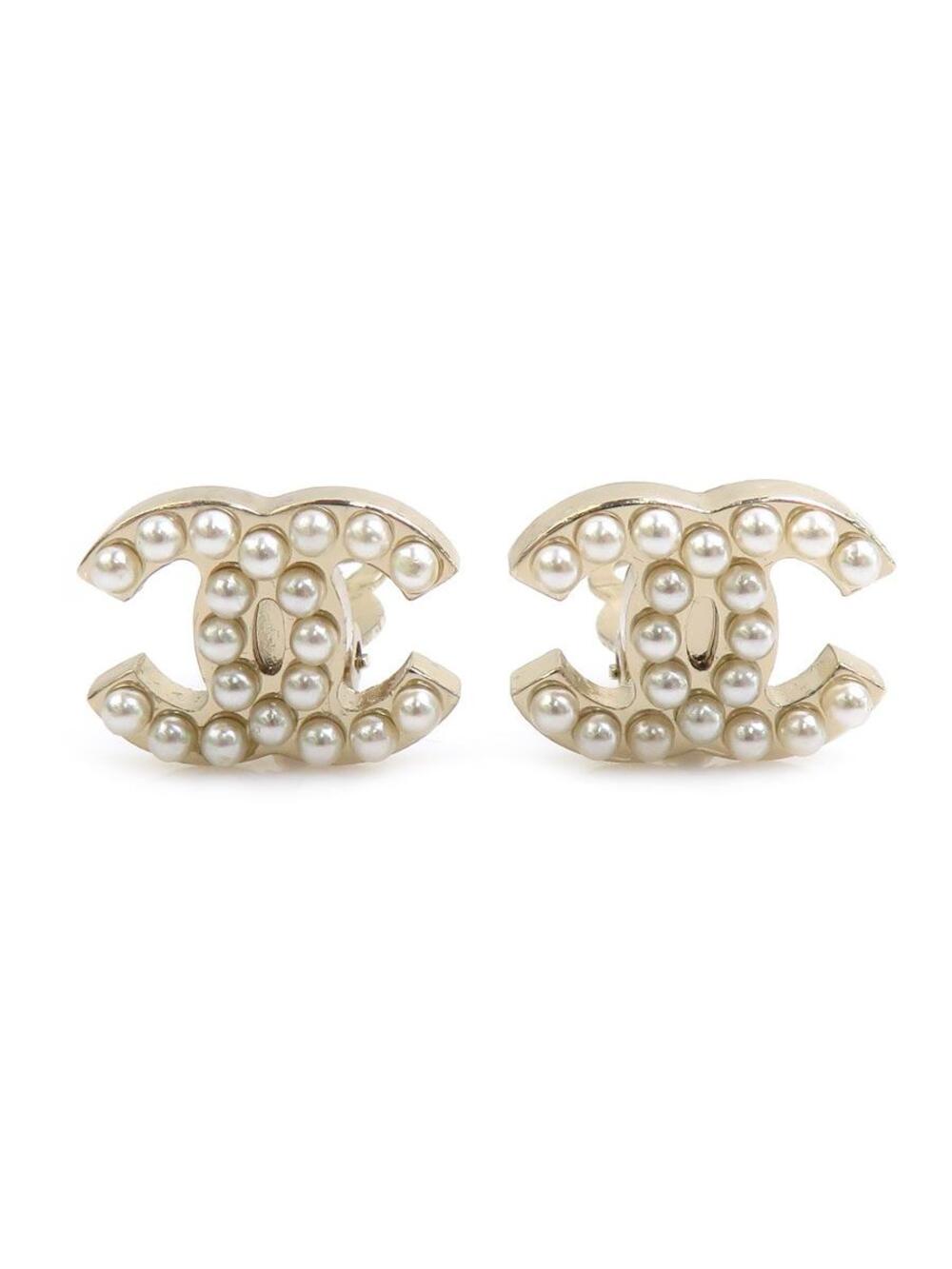 Auth Chanel Cc Logo Earrings Gold/Off #345752C31B